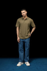 UNISEX OLIVE GREEN KNTTED POLO SHIRT