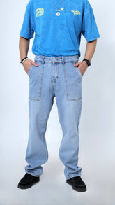 UNISEX STRAIGHT BAGGY DENIM PANTS-1380