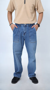 UNISEX STRAIGHT BAGGY DENIM PANTS-1381