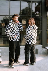 Imported Royal Sherpa Sheep Skin Embroidered Classic B&W Baggy Hoodie🔥