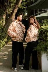 Imported Royal Sherpa Sheep Skin Embroidered White Leopard Baggy Hoodie🔥