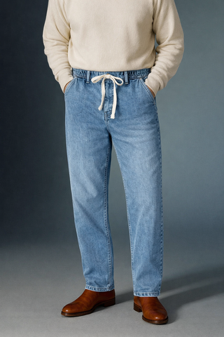 UNISEX CAROT FIT ACID WASH DENIM PANTS-1110