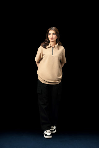 UNISEX BEIGE KNTTED POLO SHIRT