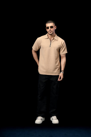 UNISEX BEIGE KNTTED POLO SHIRT