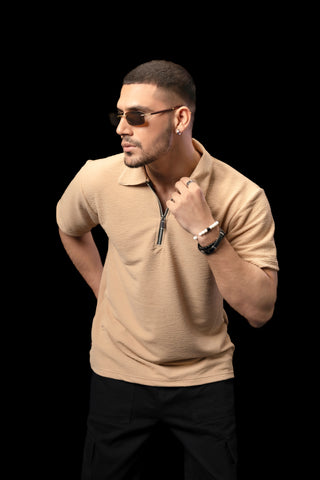 UNISEX BEIGE KNTTED POLO SHIRT