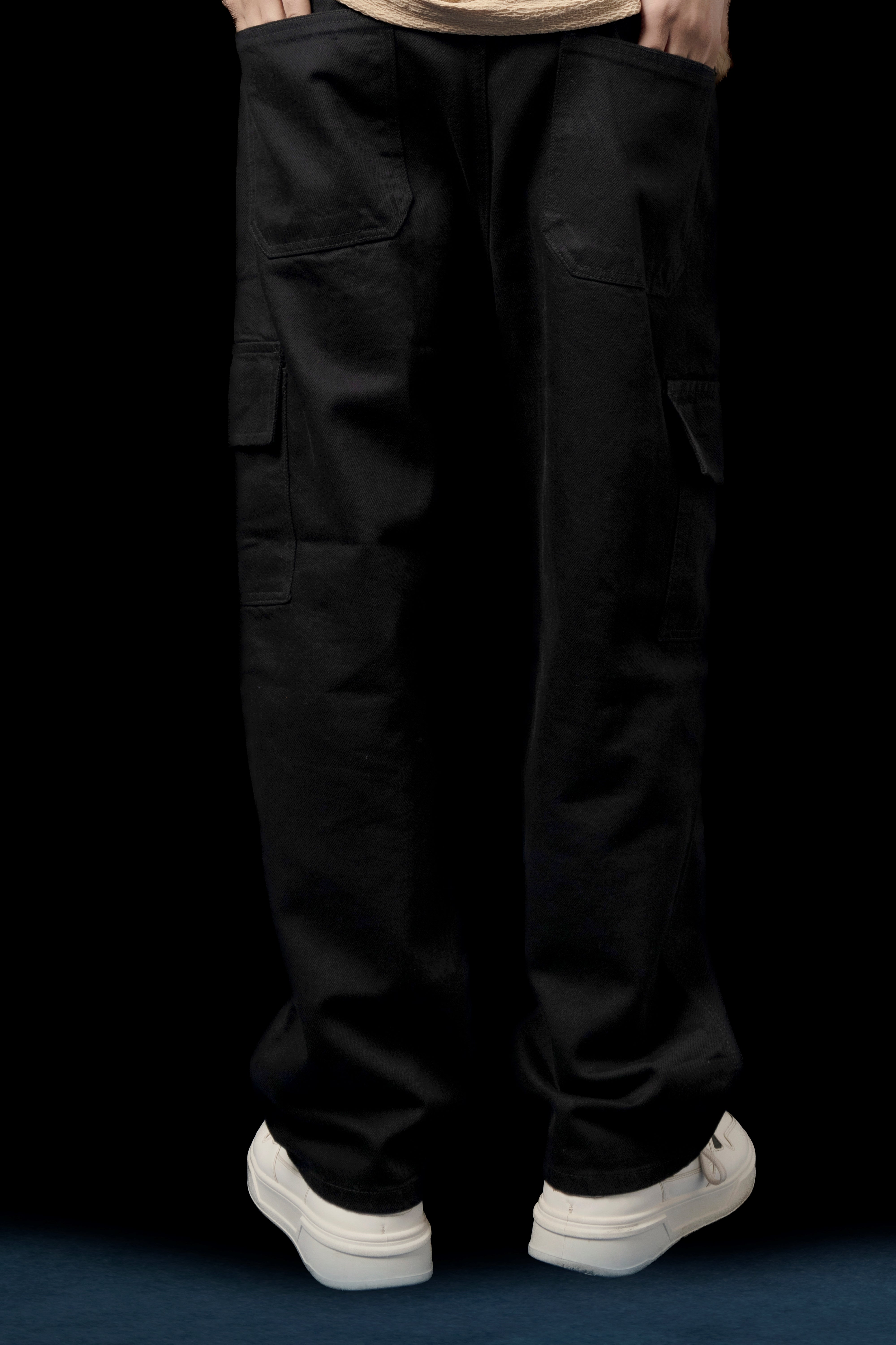 UNISEX BLACK BAGGY CARGO PANTS Secondary image