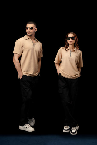 UNISEX BEIGE KNTTED POLO SHIRT