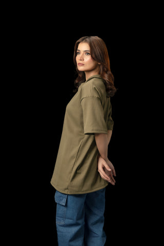 UNISEX OLIVE GREEN KNTTED POLO SHIRT