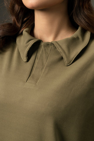UNISEX OLIVE GREEN KNTTED POLO SHIRT