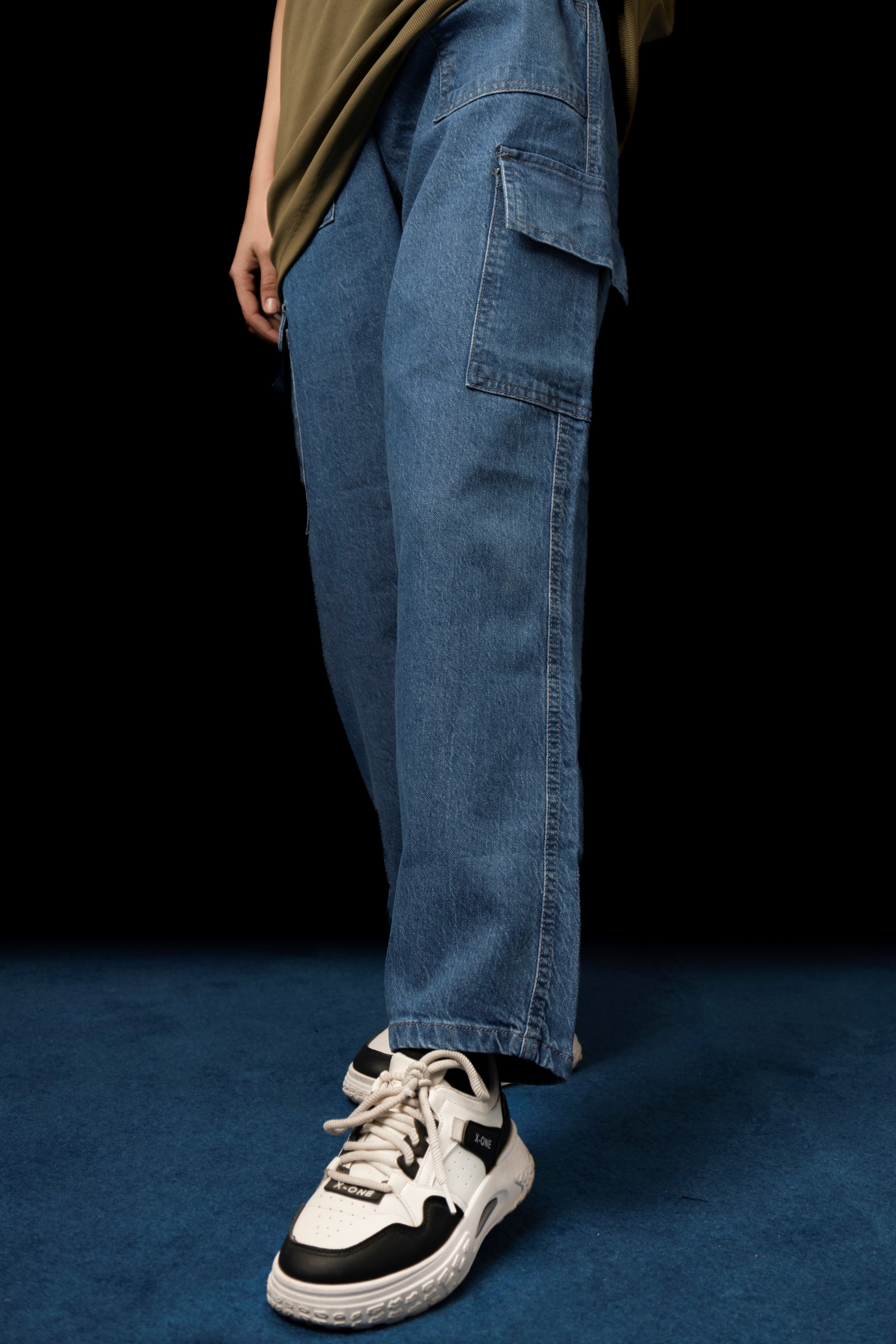 UNISEX BLUE BAGGY CARGO PANTS