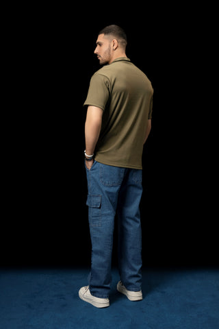 UNISEX OLIVE GREEN KNTTED POLO SHIRT