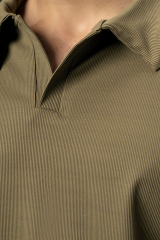 UNISEX OLIVE GREEN KNTTED POLO SHIRT