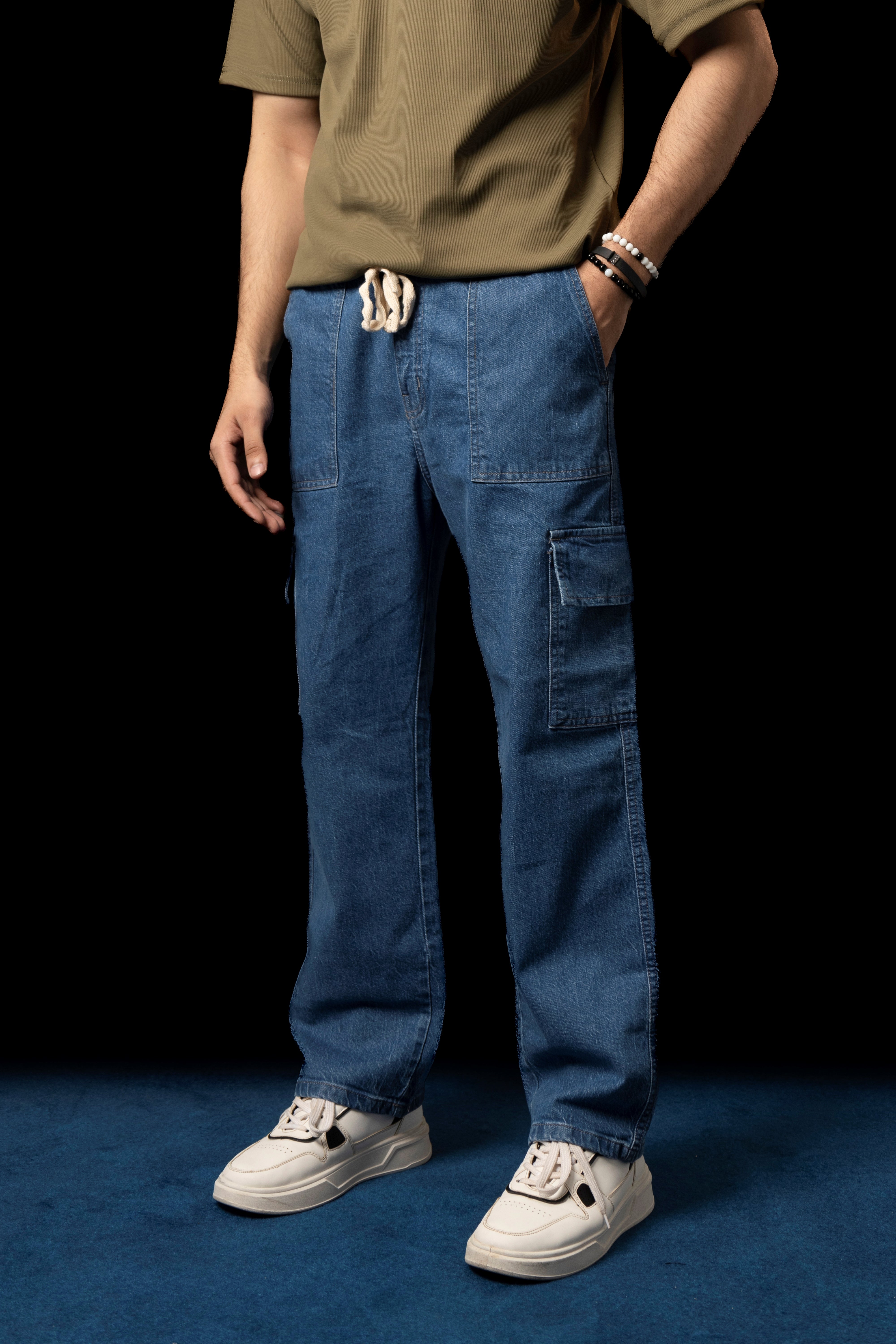UNISEX BLUE BAGGY CARGO PANTS Main image