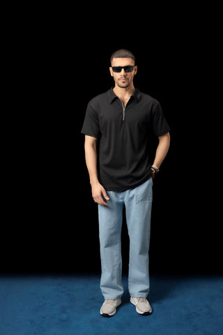 UNISEX BLACK KNTTED POLO SHIRT
