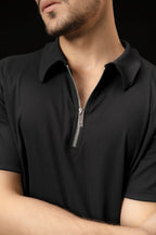 UNISEX BLACK KNTTED POLO SHIRT