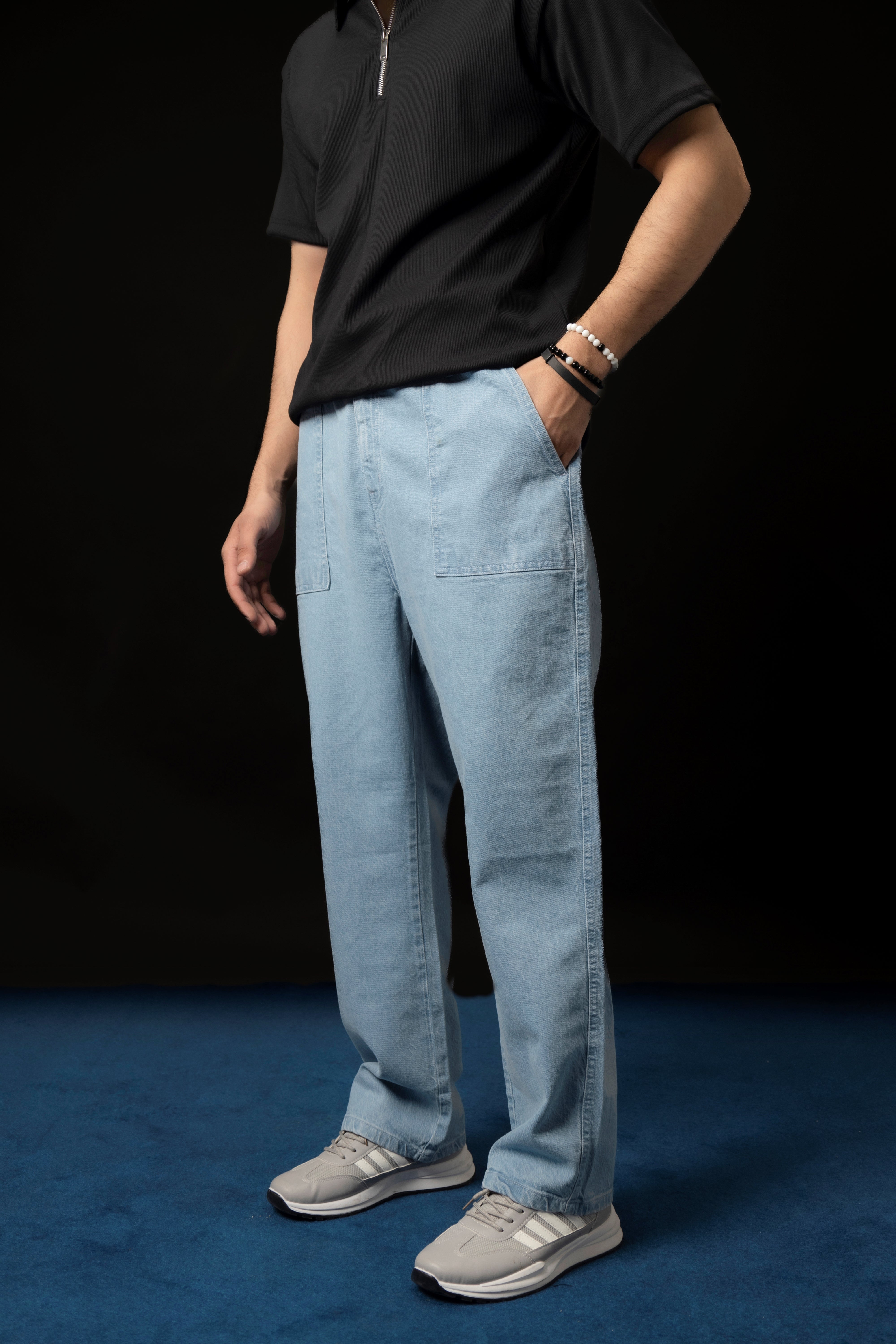 UNISEX LIGHT BLUE BAGGY DENIM PANTS Main image