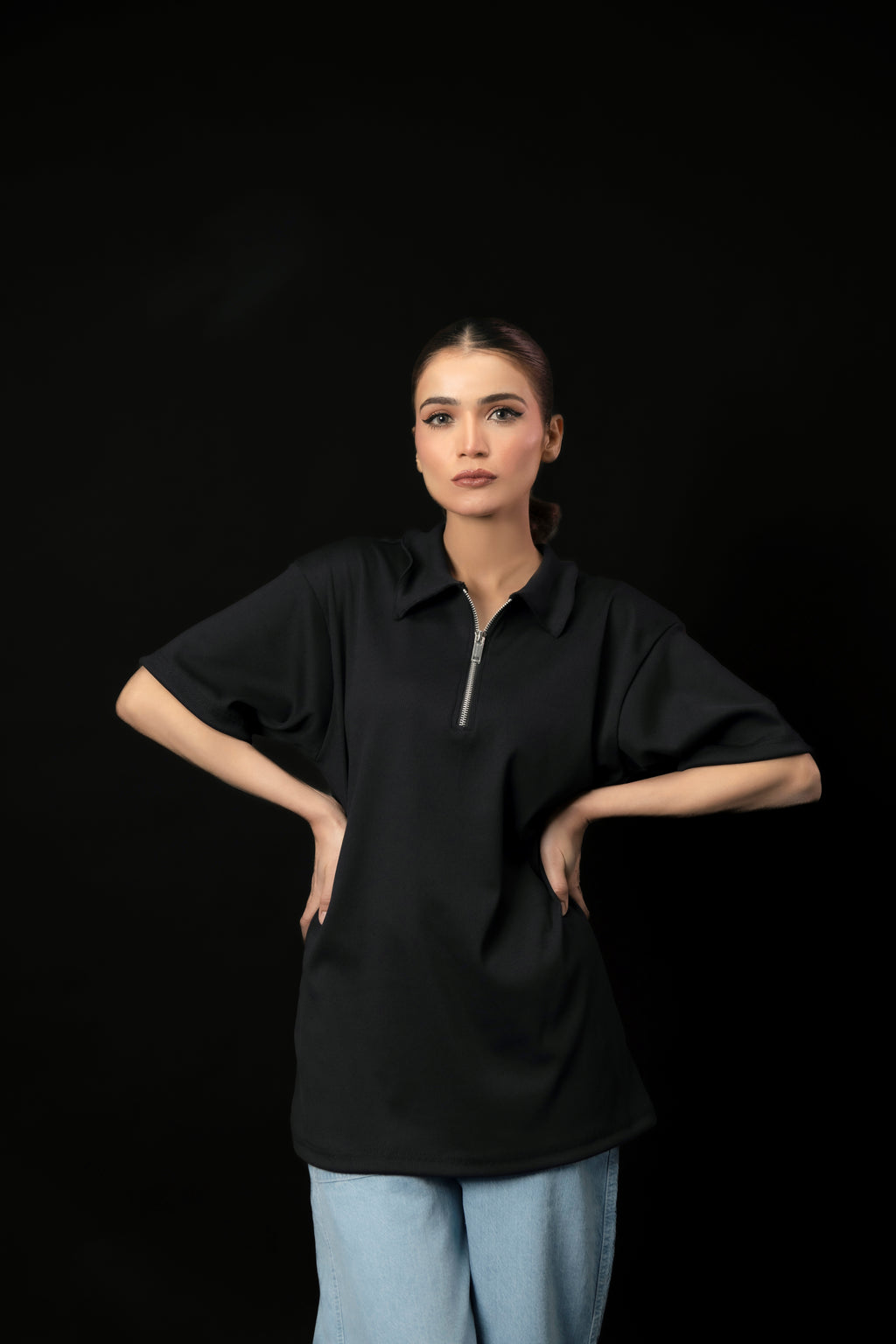 UNISEX BLACK KNTTED POLO SHIRT