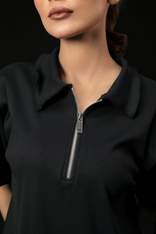 UNISEX BLACK KNTTED POLO SHIRT