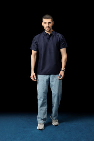 UNISEX NAVY BLUE KNTTED POLO SHIRT