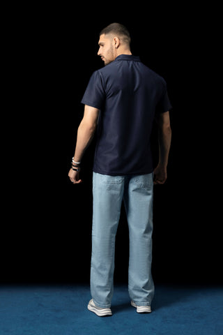 UNISEX NAVY BLUE KNTTED POLO SHIRT