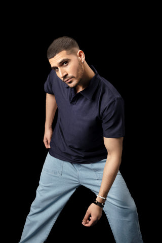 UNISEX NAVY BLUE KNTTED POLO SHIRT