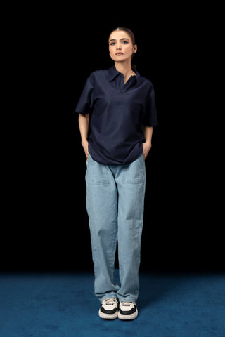 UNISEX NAVY BLUE KNTTED POLO SHIRT