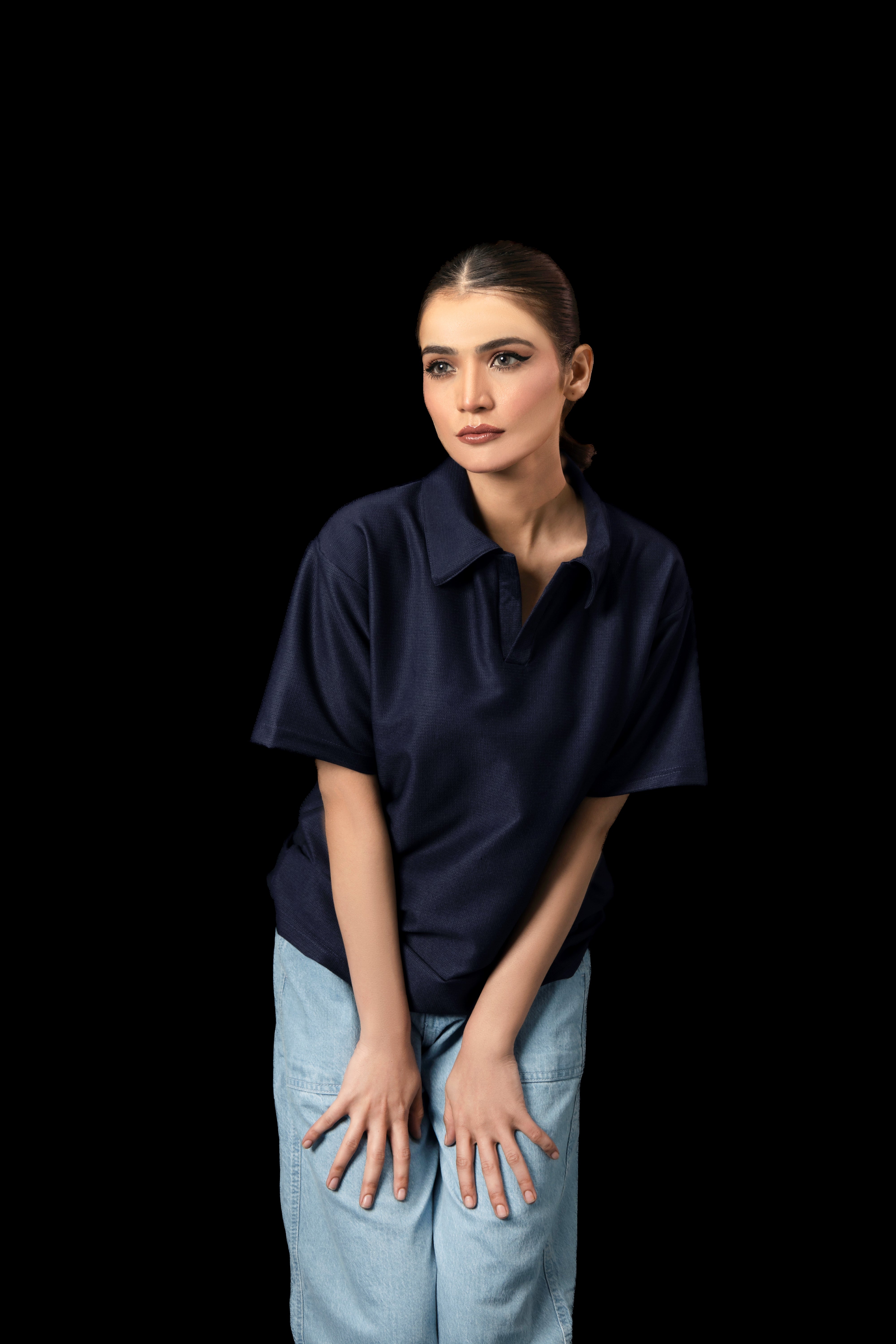 UNISEX NAVY BLUE KNTTED POLO SHIRT Secondary image