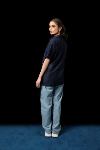 UNISEX NAVY BLUE KNTTED POLO SHIRT