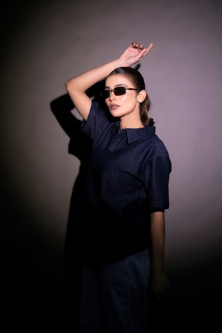 UNISEX NAVY BLUE KNTTED POLO SHIRT