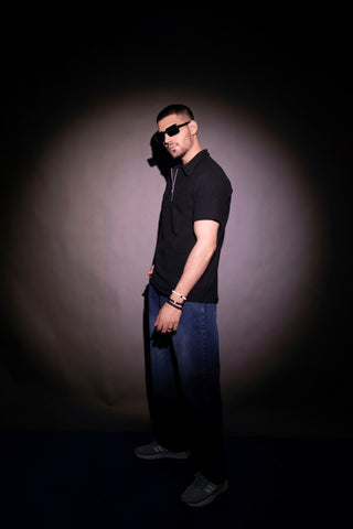 UNISEX BLACK BOXY KNTTED POLO SHIRT