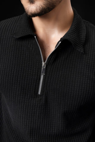 UNISEX BLACK BOXY KNTTED POLO SHIRT