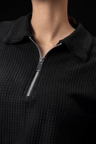 UNISEX BLACK BOXY KNTTED POLO SHIRT