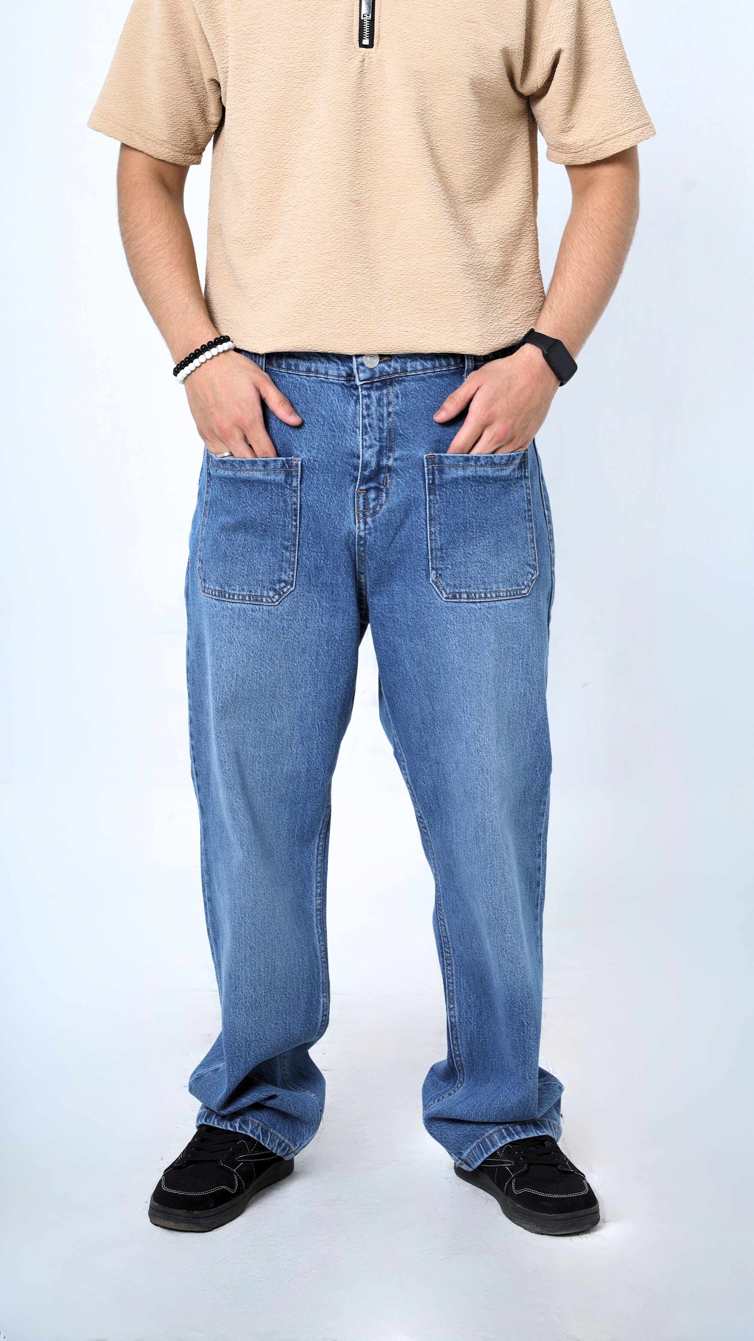 UNISEX STRAIGHT BAGGY DENIM PANTS-1281