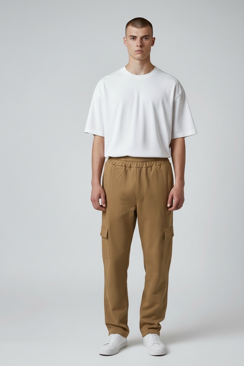 ROYAL CAMEL BROWN RELAXED FIT CARGO TROUSER Main image