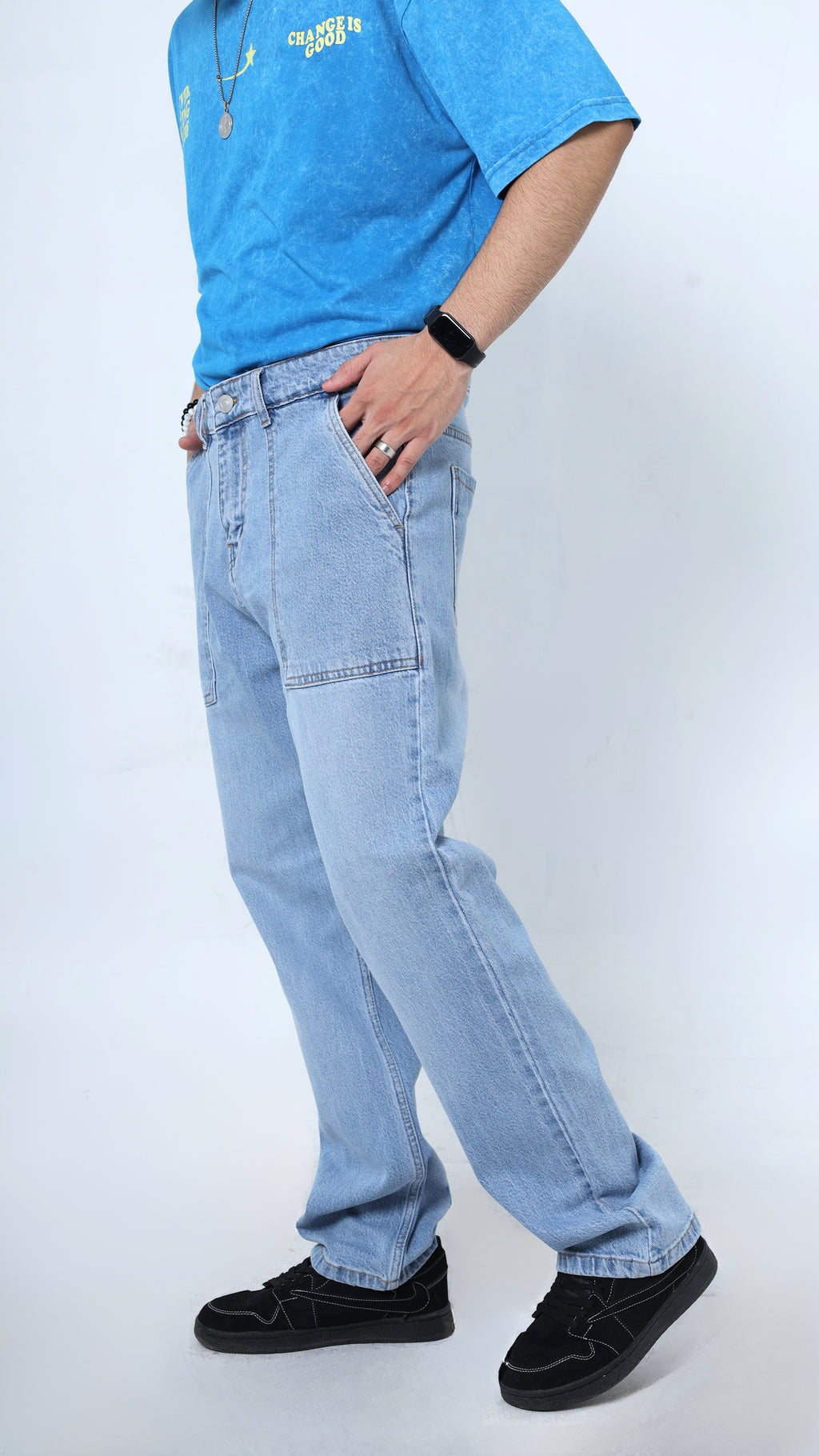UNISEX STRAIGHT BAGGY DENIM PANTS-1380