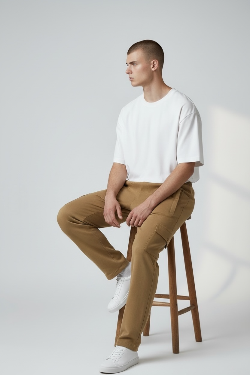 ROYAL CAMEL BROWN RELAXED FIT CARGO TROUSER