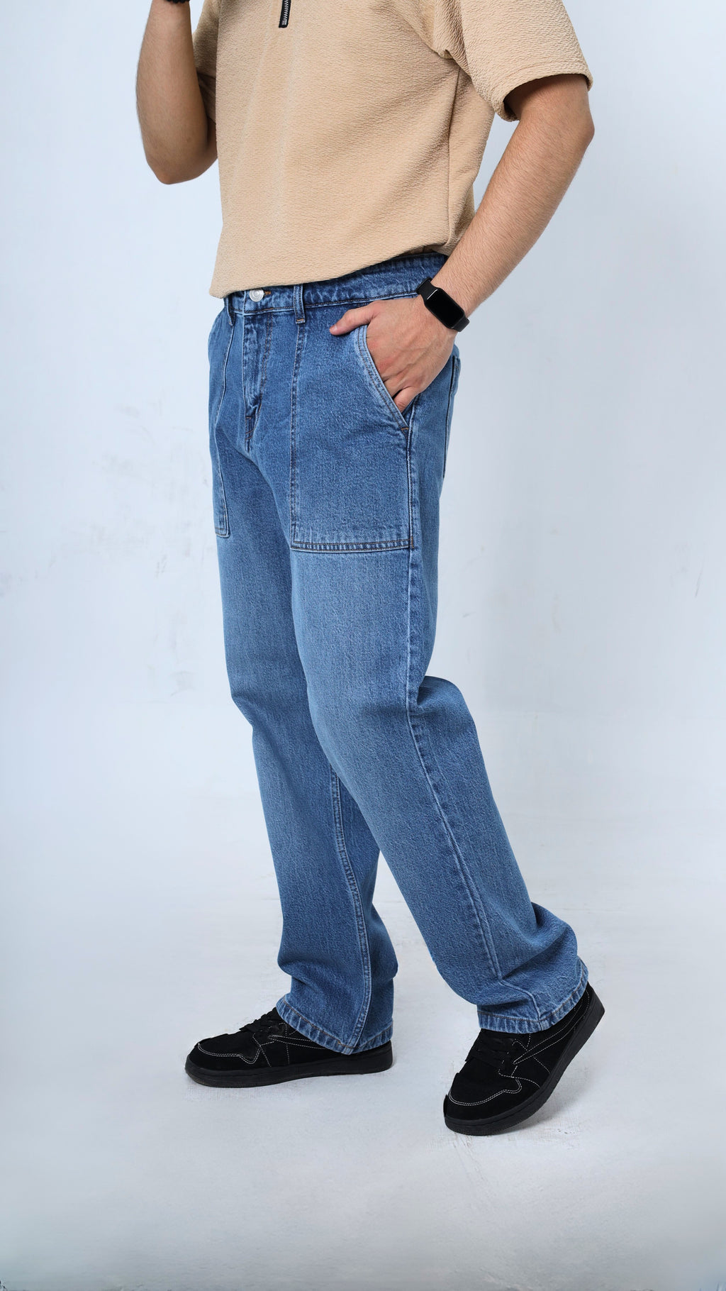 UNISEX STRAIGHT BAGGY DENIM PANTS-1381