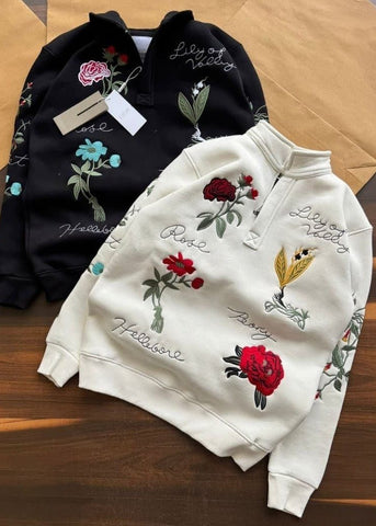 IMPORTED ALL OVER EMBROIEDED LIMITED EDITION WHITE SWEATER