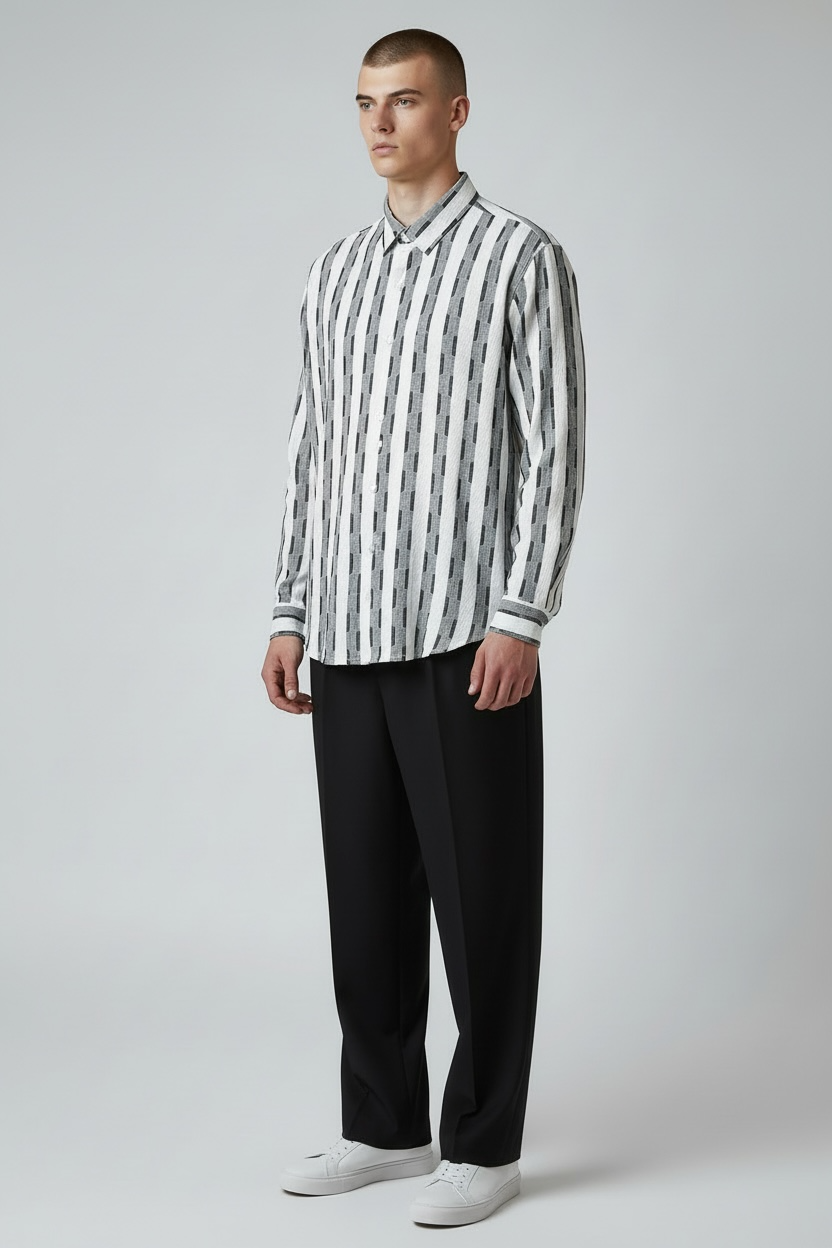 DOUBLE TEXTURED RELAX FIT BUTTON DOWN SHIRT - WH34