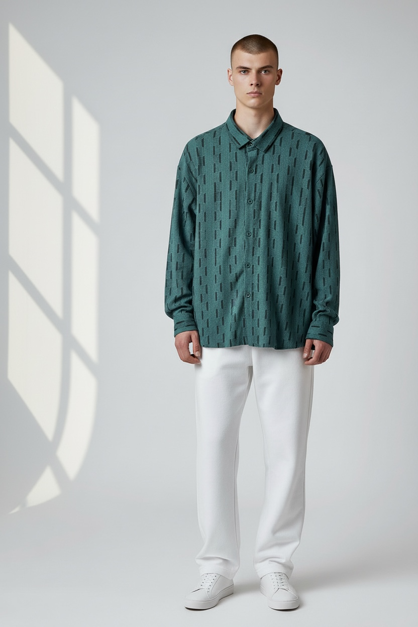 DOUBLE TEXTURED RELAX FIT BUTTON DOWN SHIRT - GH34