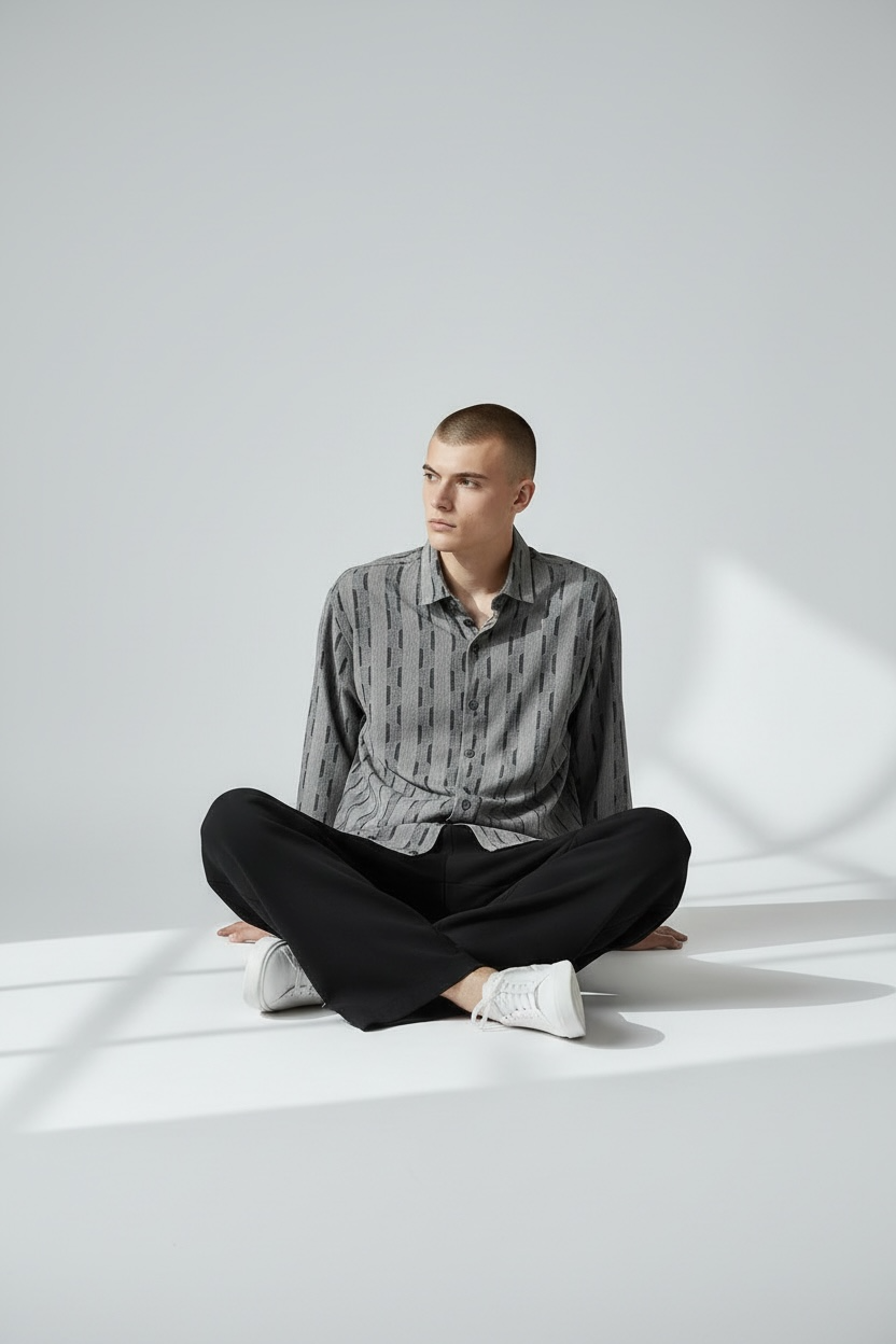 DOUBLE TEXTURED RELAX FIT BUTTON DOWN SHIRT - G34