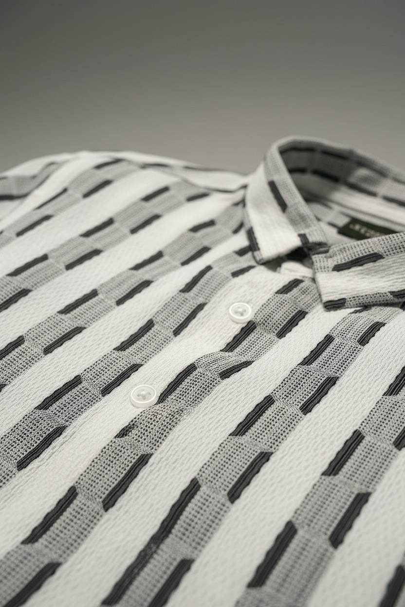 DOUBLE TEXTURED RELAX FIT BUTTON DOWN SHIRT - WH34