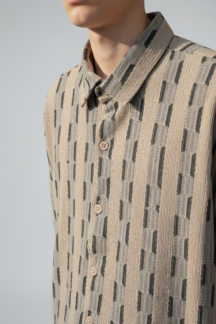 DOUBLE TEXTURED RELAX FIT BUTTON DOWN SHIRT - GL34