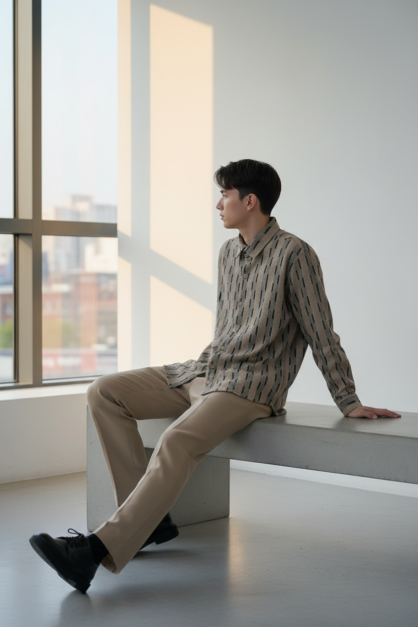 DOUBLE TEXTURED RELAX FIT BUTTON DOWN SHIRT - GL34