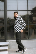 Imported Royal Sherpa Sheep Skin Embroidered Classic B&W Baggy Hoodie🔥