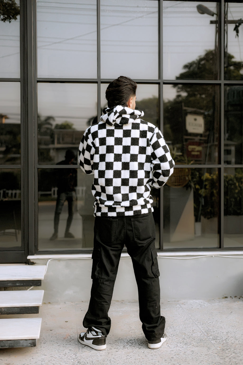 Imported Royal Sherpa Sheep Skin Embroidered Classic B&W Baggy Hoodie🔥