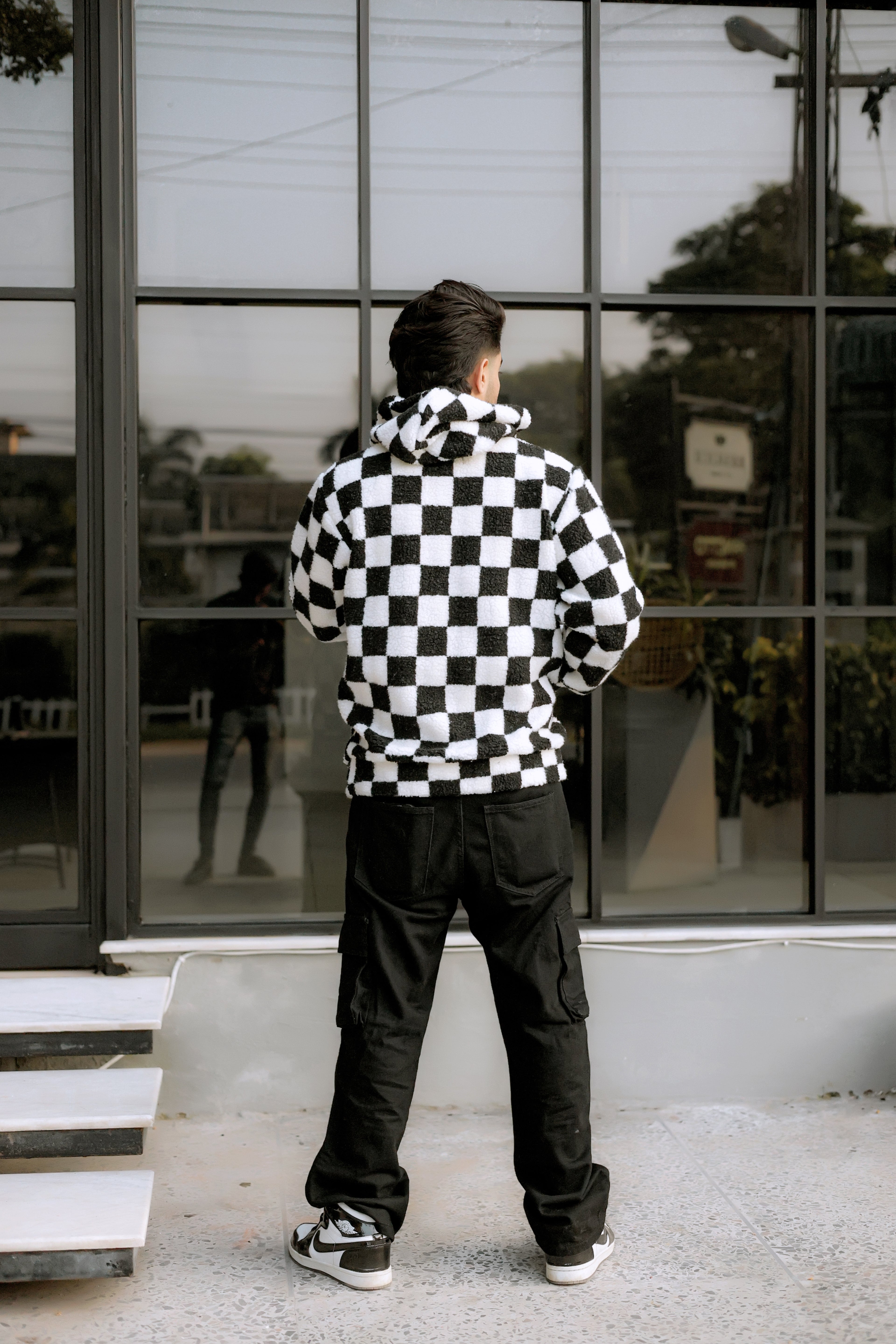 Imported Royal Sherpa Sheep Skin Embroidered Classic B&W Baggy Hoodie🔥