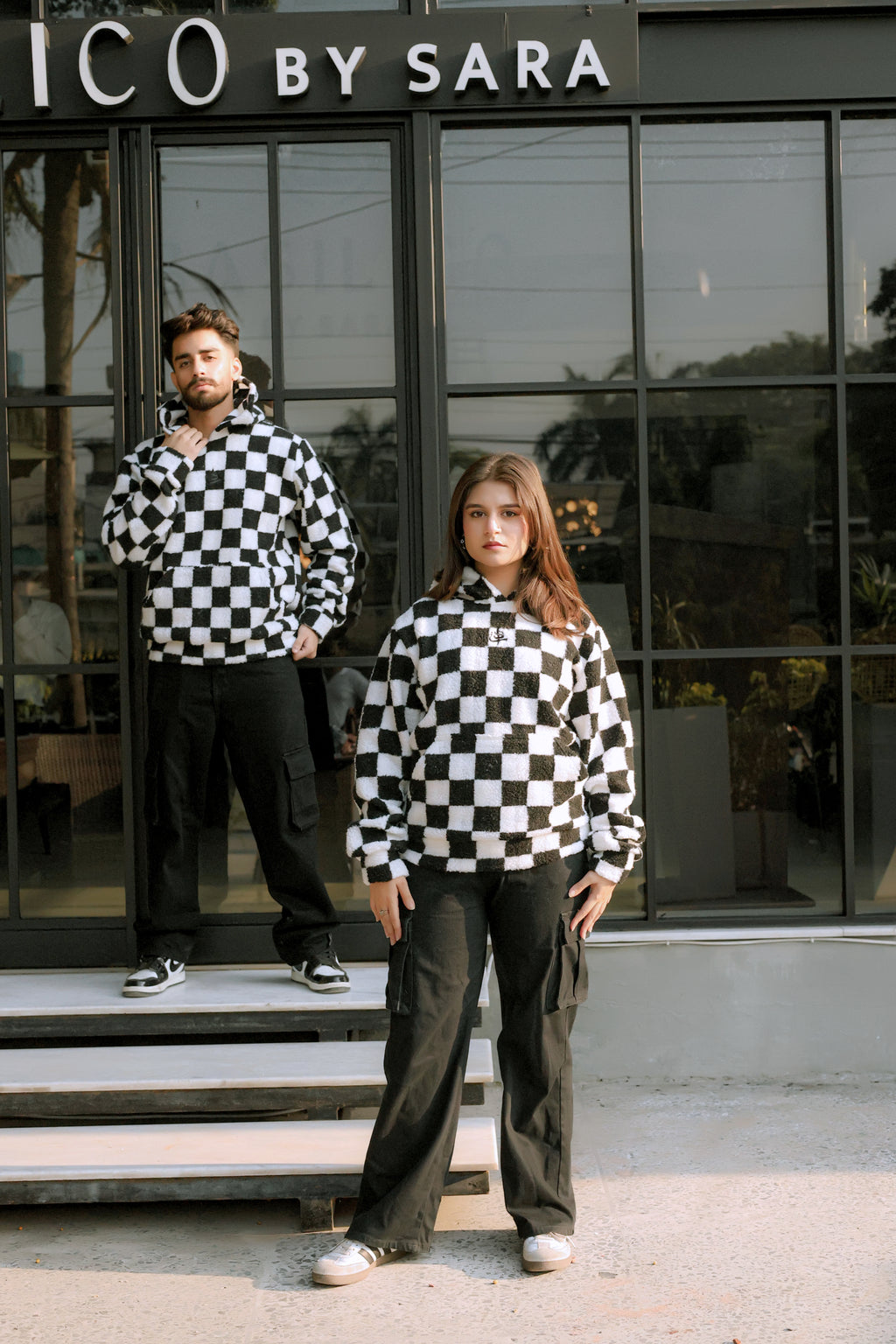 Imported Royal Sherpa Sheep Skin Embroidered Classic B&W Baggy Hoodie🔥