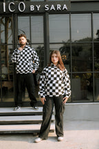 Imported Royal Sherpa Sheep Skin Embroidered Classic B&W Baggy Hoodie🔥