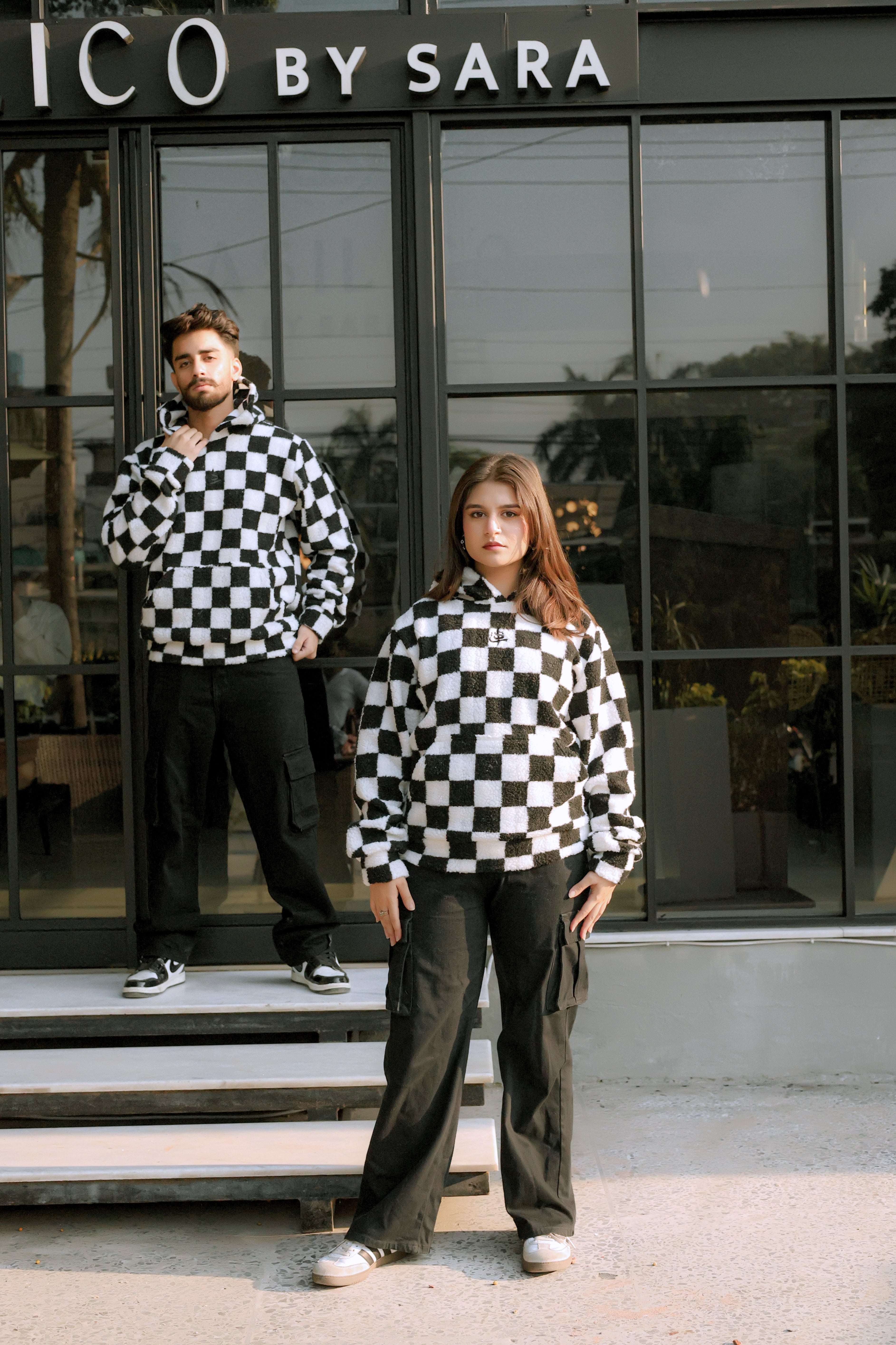 Imported Royal Sherpa Sheep Skin Embroidered Classic B&W Baggy Hoodie🔥